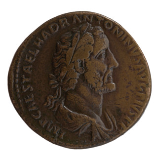 Sestertius, Antoninus Pius (86–161; Roman emperor 138–161). Obverse: bust of the emperor in a