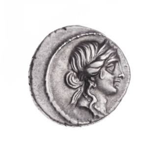 Denarius, Julius Caesar (100–44 BC; Roman dictator 49–44 BC), publisher. Obverse: Head of Venus