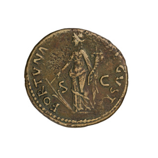 Nerva (30–98; Roman emperor 96–98). Coin depicting Nerva’s head right with laurel wreath. Reverse: