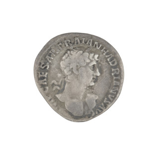 Denarius of Hadrian (76–138; Roman emperor 117–138). Obverse: bust of Hadrian facing right with
