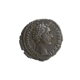 Denarius of Antoninus Pius (86–161; Roman emperor 138–161). Obverse: Head of the emperor with a