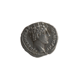 Denarius, Marcus Aurelius (121–180; Roman emperor 161–180), ca. 145–147. Obverse: Head of young