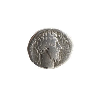 Denarius of Marcus Aurelius (121–180; Roman emperor 161–180). Obverse: Head of Marcus Aurelius in