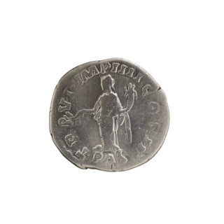 Denarius of Lucius Verus (130–169; Roman emperor 161–169). Obverse: Head of Lucius Verus in laurel