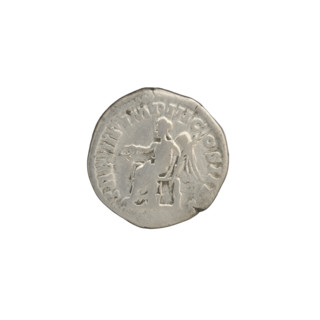 Denarius of Commodus (161–192 CE). Obverse: Head of Commodus in a laurel wreath to the right,