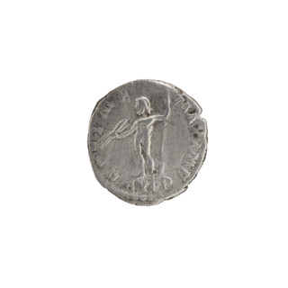 Denarius of Commodus (reign 177–192). Obverse: Head of Commodus in a laurel wreath facing right,