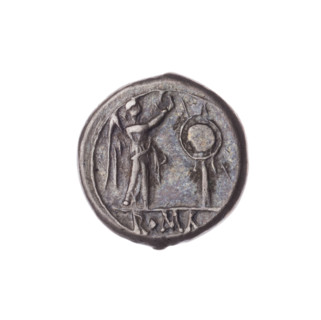 Victoria crowning a trophy (iconographic); Jupiter (mythological); head of Jupiter (iconographic);