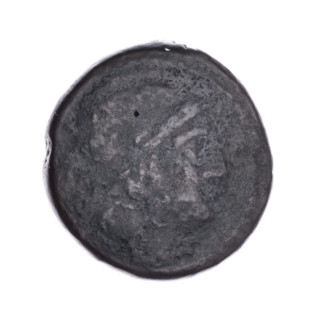 Obv. Head of Roma in an Attic helmet facing right; behind her the mark of value o. Pearl border.