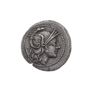 Quinary (coin), 211 BC, Roman Republic (505–27 BC). Obverse: head of Roma wearing helmet facing