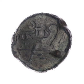 Obv. Head of Saturn in laurel wreath in right; behind it value mark S. Rev. Ship's prow in right;