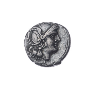 Quinary, publisher; Dioscuri on horses; Roma (mythology); Dioscuri (mythology); helmets; head of