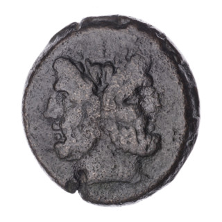 Obv. Head of Janus in laurel wreath; above value mark I. Rev. Ship's prow right; above value mark