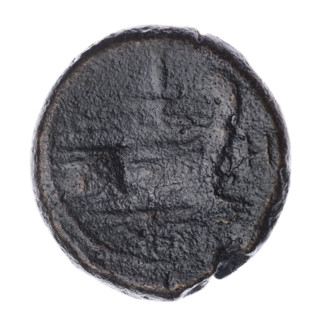 Obv. Head of Janus in laurel wreath; above value mark I. Rev. Ship's prow right; above value mark