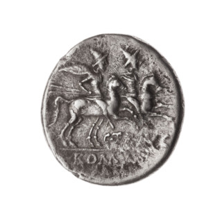 Denarius, Terentius Lucanus, C. (fl. 147 BC), publisher. Obverse: Head of Roma wearing a helmet