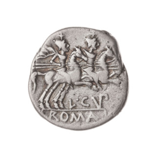 Denarius. Obverse: helmeted head of Roma right; behind it a cornucopia; in front a value sign X.
