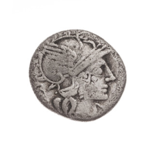 Denarius. Obverse: Helmeted head of Roma facing right; behind it the inscription 'C. ANTE'
