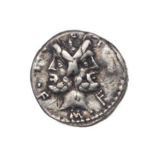 Denarius, M. Furius Philus (fl. 119 BC), Roman Republic, 119 BC. Obverse: Head of Janus in a laurel