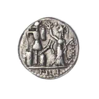 denarius, Furius Philus, M. (fl. 119 BC), publisher; Obv. Head of Janus in a laurel wreath; around