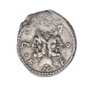 Denarius, M. Furius Philus (fl. 119 BC), obverse: head of Janus in a laurel wreath; legend M.FO. LF