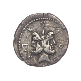 Denarius, M. Furius Philus (publisher), 119 BC. Obverse: Head of Janus in a laurel wreath;