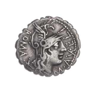 denarius serratus, Aurelius Scaurus, M. (fl. 118 BC), publisher, Licinius Crassus, L. (fl. 118 BC),
