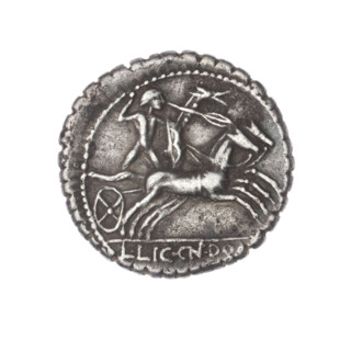 Denarius serratus; publishers: L. Cosconius (fl. 118 BC), L. Licinius Crassus (fl. 118 BC), Cn.