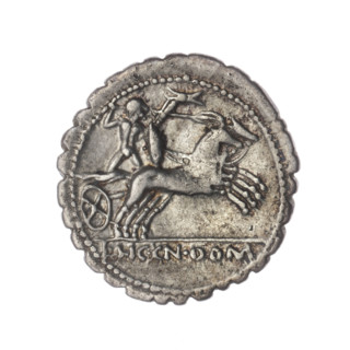 denarius serratus; Publicius Malleolus, C. (fl. 118 BC), publisher; Licinius Crassus, L. (fl. 118