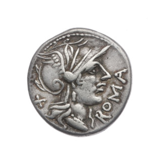 Denarius, Cn. Domitius Ahenobarbus (publisher, fl. 118–96 BC; politician, consul). Obverse: