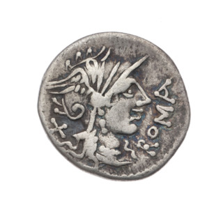 Denarius minted by Cn. Domitius Ahenobarbus (fl. 118–96 BC), publisher; 116–115 BC. Obverse: