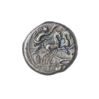 denarius, Cipius, M. (fl. 115–114 BC), publisher; obv. head of Roma in a helmet facing right with