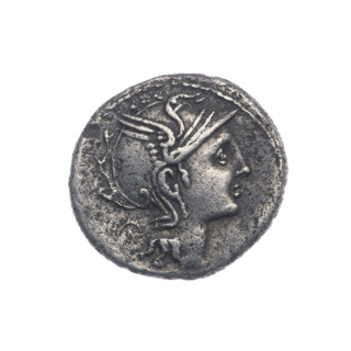 Denarius, Manlius Mancinus; publishers T. (fl. 111–110 BC), Ap. Claudius Pulcher (fl. 111–110 BC),