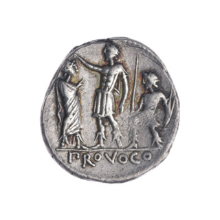 Denarius, Porcius Laeca, P. (fl. 110–109 BC), publisher. Obv: Head of Roma in a helmet facing