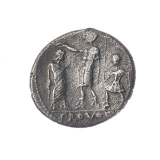 Denarius, Porcius Laeca, P. (fl. 110–109 BC), publisher. Obverse: Head of Roma with a helmet facing