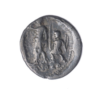Denarius, Porcius Laeca, P. (fl. 110–109 BC), publisher. Obverse: head of Roma wearing a helmet