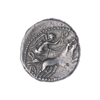 Denarius, Flaminius Chilo, L. (fl. 109–108 BC), publisher. Obverse: Head of Roma in a helmet at