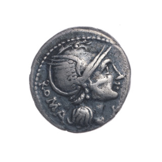 denarius, Flaminius Chilo, L. (fl. 109–108 BC), publisher; biga with horses; laurel wreath