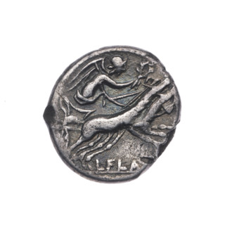 Denarius, L. Flaminius Chilo (fl. 109–108 BC), 109–108 BC, Roman Republic. Obverse: head of Roma in