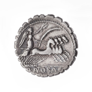 denarius serratus, Antonius Balbus, Q. (fl. 83–82 BC), publisher; obverse: head of Jupiter in a