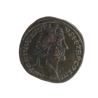 Sestertius, Antoninus Pius (86–161; Roman emperor 138–161), obverse: head of the emperor in a
