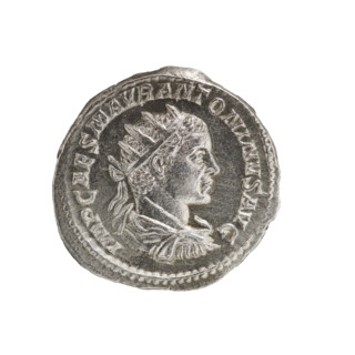 Antoninian of Elagabalus (reigned 218–222). Obverse: bust of the emperor in a radiant crown, armor