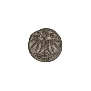 Crown denarius of Sigismund I the Old (King of Poland, reign 1506–1548). Obverse: crown flanked by