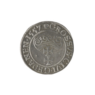 Gdansk grosz, Sigismund II Augustus (King of Poland; 1544–1572), Jagiellon dynasty. Obverse:
