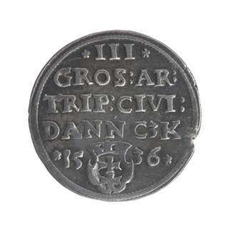 Gdansk trojak, Sigismund I the Old (King of Poland, 1506–1548), 1536. Obverse: Crowned male bust in