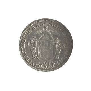 Six-coin, 1765. Obverse: right-facing crowned head of Stanislaw August, around inscription divided