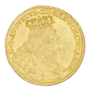 Crown double-ducat by Ernest Dietrich Croll (fl. 1753–1763), 1754. Obverse: Crowned bust of King