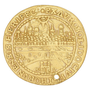 Torun donative — 2 ducats. Maker: Lauer, Hans Dawid (active 1649–1669). Issued under Michal Korybut