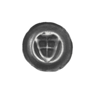 Denarius - bracteate; one-sided coin depicting a triangular shield with a cross whose arms reach