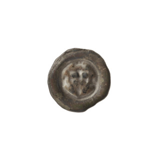 Denarius - bracteate: one-sided coin featuring a triangular shield with a cross whose arms reach