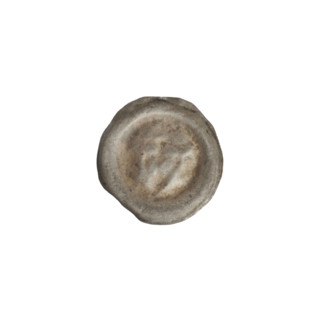 Denarius (bracteate). One-sided coin depicting a triangular shield with a cross whose arms reach