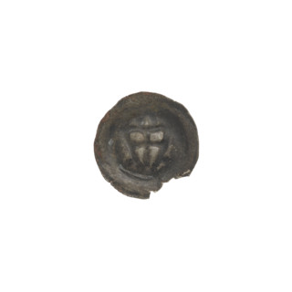 Denarius bracteate: one-sided coin depicting a triangular shield with a cross whose arms reach the